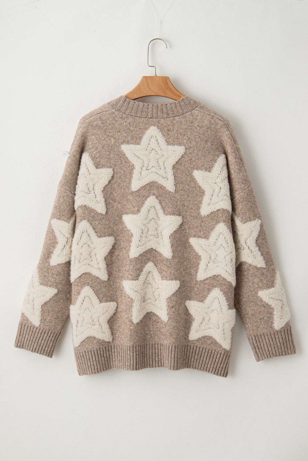 Khaki Star Pattern Pockets Button Front Cardigan - Fikka Boutique 